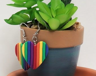 Gay pride earrings lgbtq earrings rainbow heart earrings quirky handmade unique earrings Lesbian polymer clay earrings  dangle earrings gift
