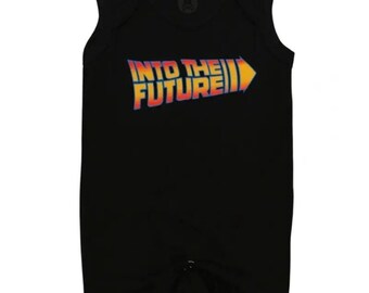 INTO THE FUTURE Retro Movie Cool Baby Romper | Back to the Future Inspired Romper Baby Outfit | Unisex Baby Gift