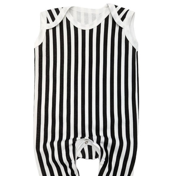 Beetlejuice Inspired Cool Baby Romper | Horror Alternative Striped Sleeveless Baby Outfit | Unisex Movie New Baby Gift