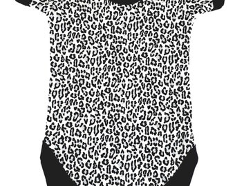 Leopard Print Baby Grow Bodysuit | Monochrome Animal Print Baby Clothes | Cool New Baby Gift