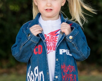 Kids Heavy Metal Denim Battle Jacket - Organic Rock Music Festival Kids Clothes - Music Lover Birthday Gift Idea