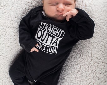 STRAIGHT OUTTA... Hip Hop Baby Sleepsuit | Rap NWA Romper Outfit Clothes | Cool New Music Lover Baby Gift