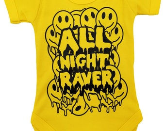 ALL NIGHT RAVER Cool Baby Grow | Rave DnB Dance Music Baby Bodysuit Vest Outfit | Unisex Music Baby Gift