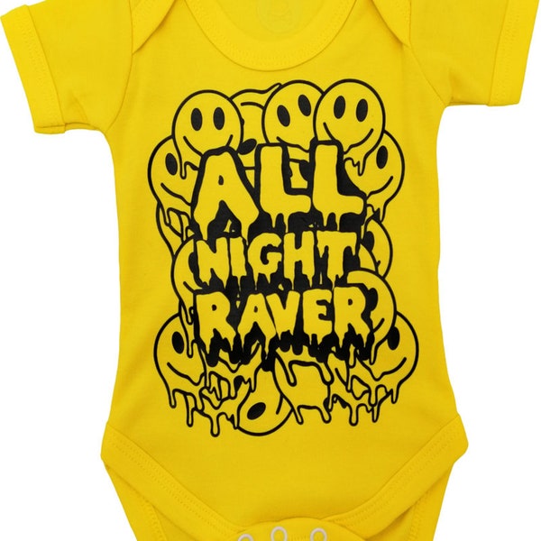 ALL NIGHT RAVER Cool Baby Grow | Rave DnB Dance Music Baby Bodysuit Vest Outfit | Unisex Music Baby Gift