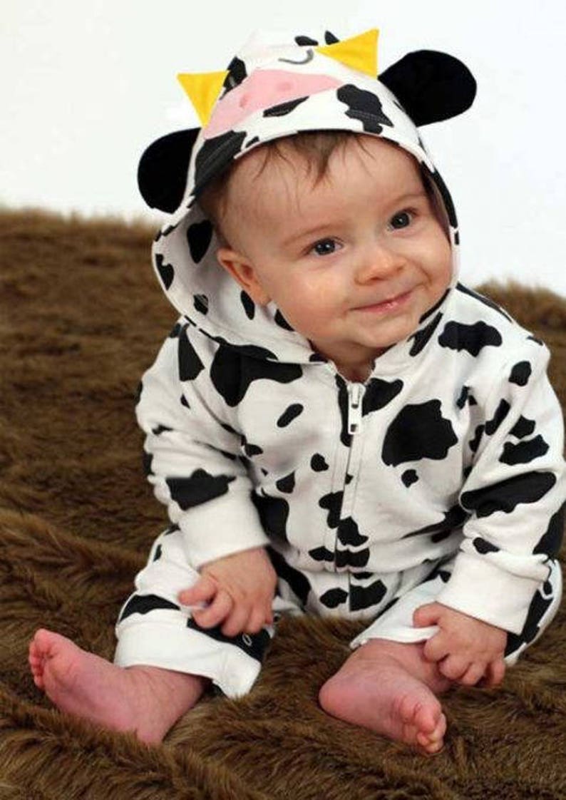 COW Baby Outfit Boy or Girl Cow Print Baby All In One Sleepsuit Halloween Toddler Outfit, Baby Shower Gifts, New Baby Gift. image 1