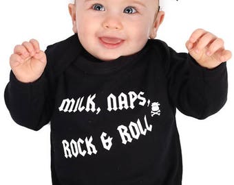 ROCK Baby Sleepsuit [Boys or Girls]Cool Milk, NAPS, Rock & Roll/Metal Baby Romper Outfit - Baby Shower, Newborn Clothes, 1st Birthday Gift