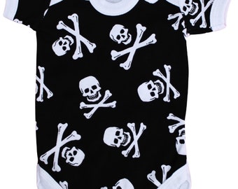 Skull & Crossbones Baby Grow |  Alternative Jolly Roger Pirate Vest Outfit Bodysuit | Halloween Cool Baby Shower Gift