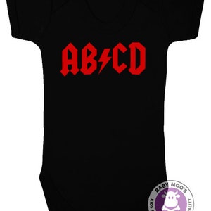 Rock n Roll Band Inspired Baby Grow Funny ABCD Heavy Metal Baby Clothes Unisex Music New Baby Gifts image 1