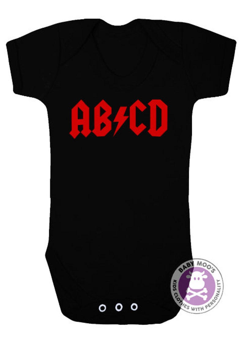 Rock n Roll Band Inspired Baby Grow Funny ABCD Heavy Metal Baby Clothes Unisex Music New Baby Gifts image 1