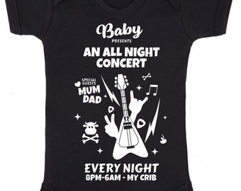 Rock Concert Baby Grow | Rock n Roll Music Heavy Metal Bodysuit Vest Clothes | New Baby or Parents Gift