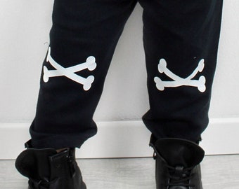 Cool Kids Trousers / Pants | Crossbones Knee Patch Alternative Kid's Clothes - Boys or Girls Pants by Baby Moo's