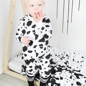 COW Baby Outfit Boy or Girl Cow Print Baby All In One Sleepsuit Halloween Toddler Outfit, Baby Shower Gifts, New Baby Gift. image 2