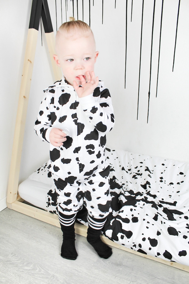 COW Baby Outfit Boy or Girl Cow Print Baby All In One Sleepsuit Halloween Toddler Outfit, Baby Shower Gifts, New Baby Gift. image 2