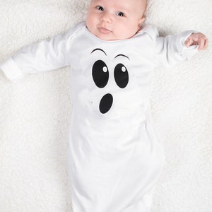 Ghost Baby Halloween Costume for Boys or Girls 1st Halloween Baby Outfit Ghoul Layette Gown image 2
