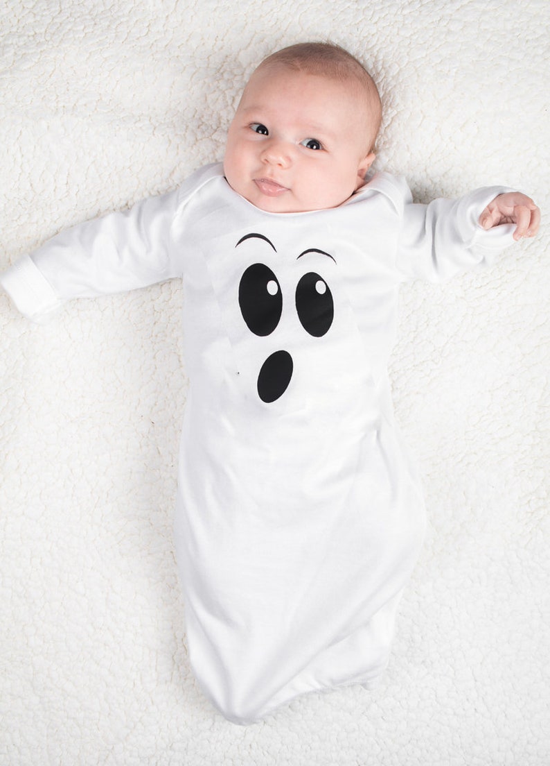 Ghost Baby Halloween Costume for Boys or Girls 1st Halloween Baby Outfit Ghoul Layette Gown image 2