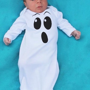 Ghost Baby Halloween Costume for Boys or Girls 1st Halloween Baby Outfit Ghoul Layette Gown image 1