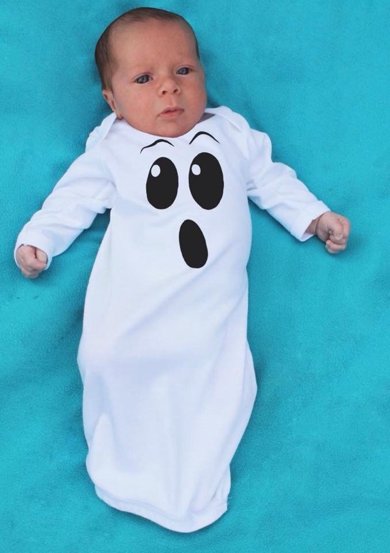 Ghost Baby Halloween Costume for Boys or Girls 1st Halloween Baby Outfit Ghoul Layette Gown image 1