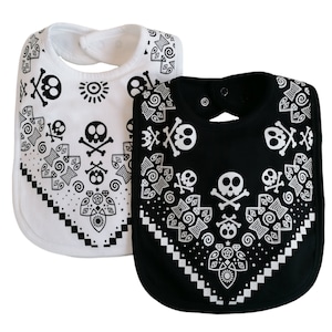 2 x Rock n Roll Cool Baby Bibs | 1 x BLACK 1 x WHITE | Rock Star Baby & Toddler Bib Gift Set [2 Pack, 0-3 Years, Boy/ Girl]