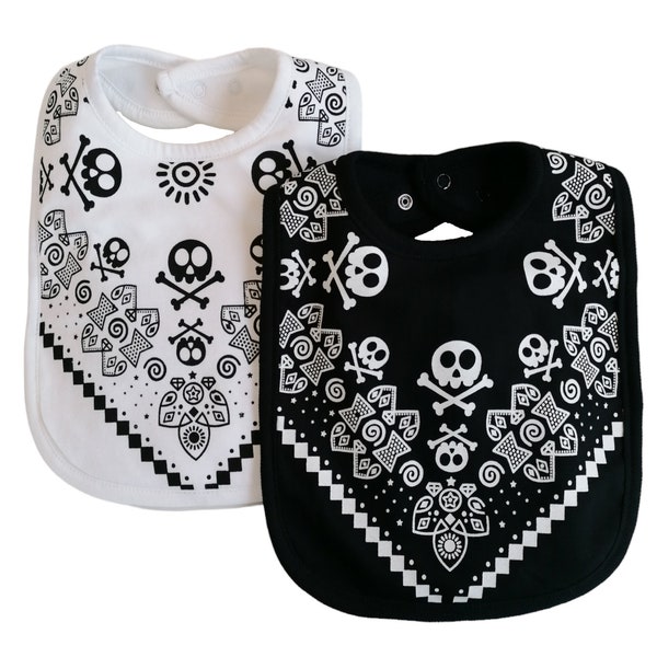 2 x Rock n Roll Cool Baby Bibs | 1 x BLACK 1 x WHITE | Rock Star Baby & Toddler Bib Gift Set [2 Pack, 0-3 Years, Boy/ Girl]