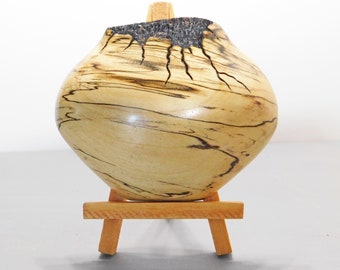 Spalted Tulip Poplar Hand Carved Pot in Relief in Native American inspiration