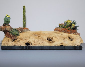 CHOLLA LANDSCAPE - Cactus Skeleton, Hand Carved Wooden Cactus with Jerome AZ Stones