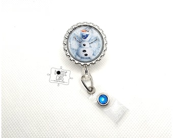 Frozen Olaf Retractable Badge Reel, Snowman Badge Holder, Frozen Badge Reel, Gift- BottleCapsGaloreNMor