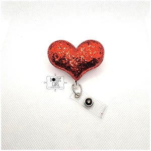 Red Glitter Heart - Valentine&#39;s Badge Reel - Nurse Badge Reel - Retractable Badge - Heart Badge Reel - Gift- BottleCapsGaloreNMor
