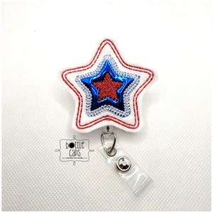 Fourth of July - American Badge - Memorial Day - Retractable Badge Holder - Star Reel - Independence Day Reel - BottleCapsGaloreNMor