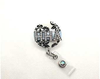 HHA Badge Reel: Rhinestone Home Health Aide Retractable Badge Holder