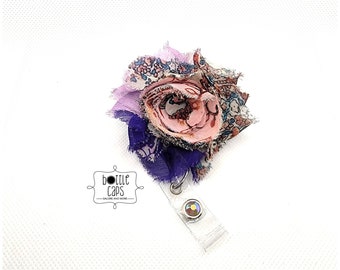 Paarse / Roze Krokodil Bloem - Doek Bloem - Bloemen Badge Reel - Intrekbare Badge Houder - Badge ID Houder - BottleCapsGaloreNMor