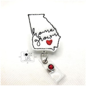GA Badge Holder - Home Grown Reel - Born n Raised - Georgia - Heart Reel - Home State - BottleCapsGaloreNMor