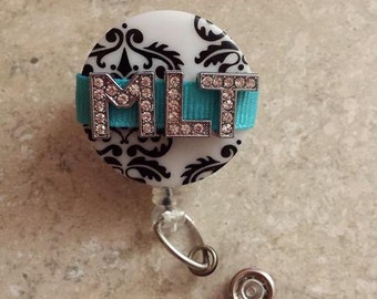 Medical Laboratory Technician, MLT Badge, Retractable Badge Reel, Badge Reel, Badge Bling, Gift- BottleCapsGalorNMor