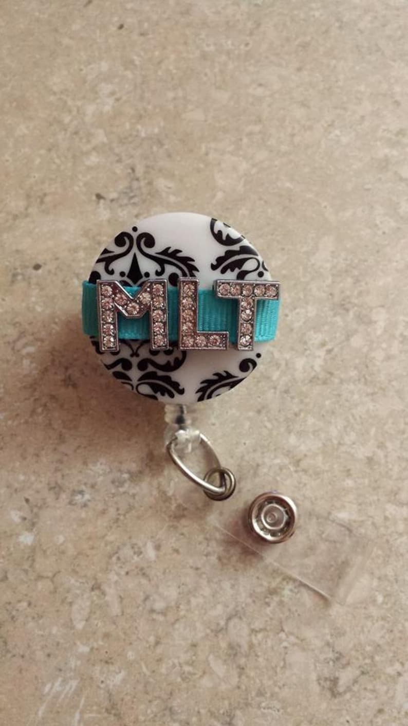 Badge Reel Medical Laboratory Technician Badge Bling MLT Badge Gift- BottleCapsGalorNMor Retractable Badge Reel