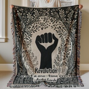 Feminist Woven Blanket with Audre Lorde Quote, Revolution Is Not A One Time Event, Equality, Activism, Gift For Her, Woven Blanket, Tapestry