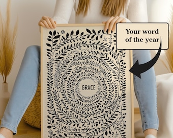 Personalized Word of the Year Art, One Word, Single Word, Motivating, New Year, Custom Art Print, Art, Gift For Her, MAILED PRINT