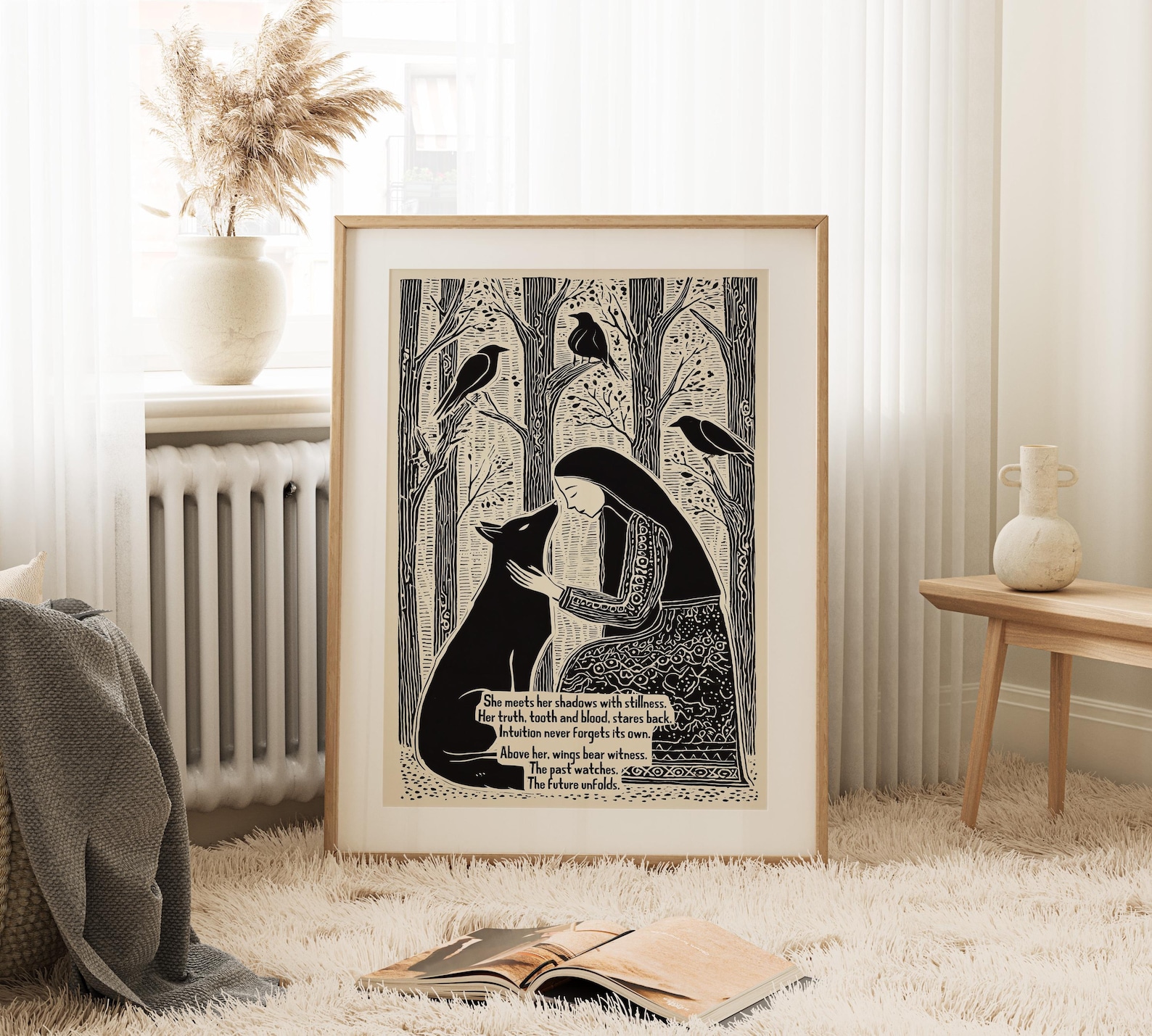 Shadow Work Art Print, Intuitive Feminist Wall Art, Wolf and Woman Poem ...