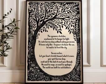 Lámina "El Sicómoro se Estira", Arte con Cita Inspiradora, Lámina Motivacional, Regalo para Ella, Botánico, Regalo Motivacional, Lámina con ENVÍO
