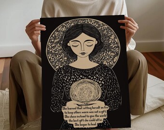Healing Woman Wall Art, Feminist Inspirational Print, Linocut Style Self Care Artwork, Empowerment Gift for Women, SHIPPED print