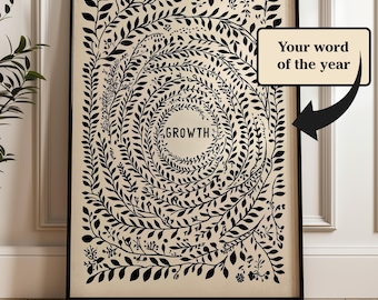 Custom Word of the Year Artwork, Personalized Motivational Print, Inspirational Home Decor, New Year Gift for Her, Mindful Art, Mailed Print