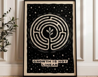 Growth Is Not Linear Wall Art, Empowering Mental Health Poster, Feminist Line Print, Encouragement Gift for Her, Black White, SHIPPED ART