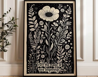 New Beginnings Art Print, Inspirational Quote Wall Art, Botanical Decor, Trust the Magic Poster, Motivational Gift, SHIPPED artwork