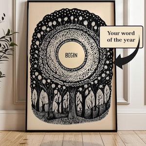 Custom Word of the Year Artwork, Personalized Motivational Print, Inspirational Home Decor, New Year Gift for Her, Mindful, Mailed Art Print