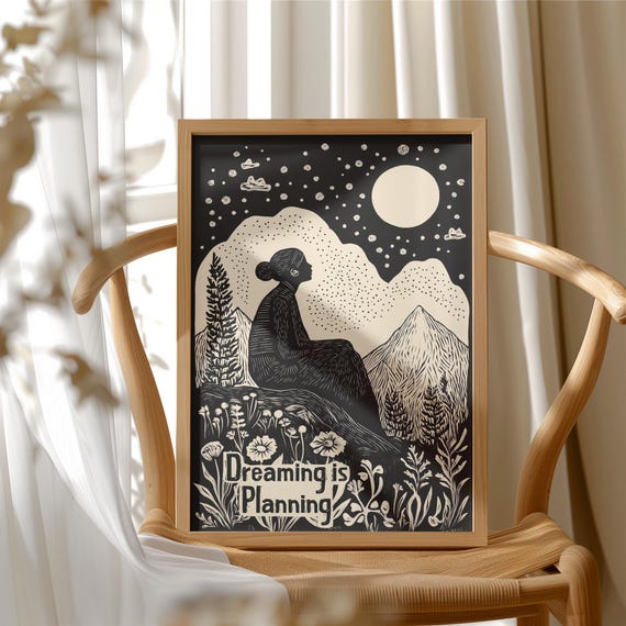 Feminist Manifestation Art, Dreaming Is Planning Print, Celestial Night Sky Decor, Adventure Wall Art, Motivational Gift, Shipped