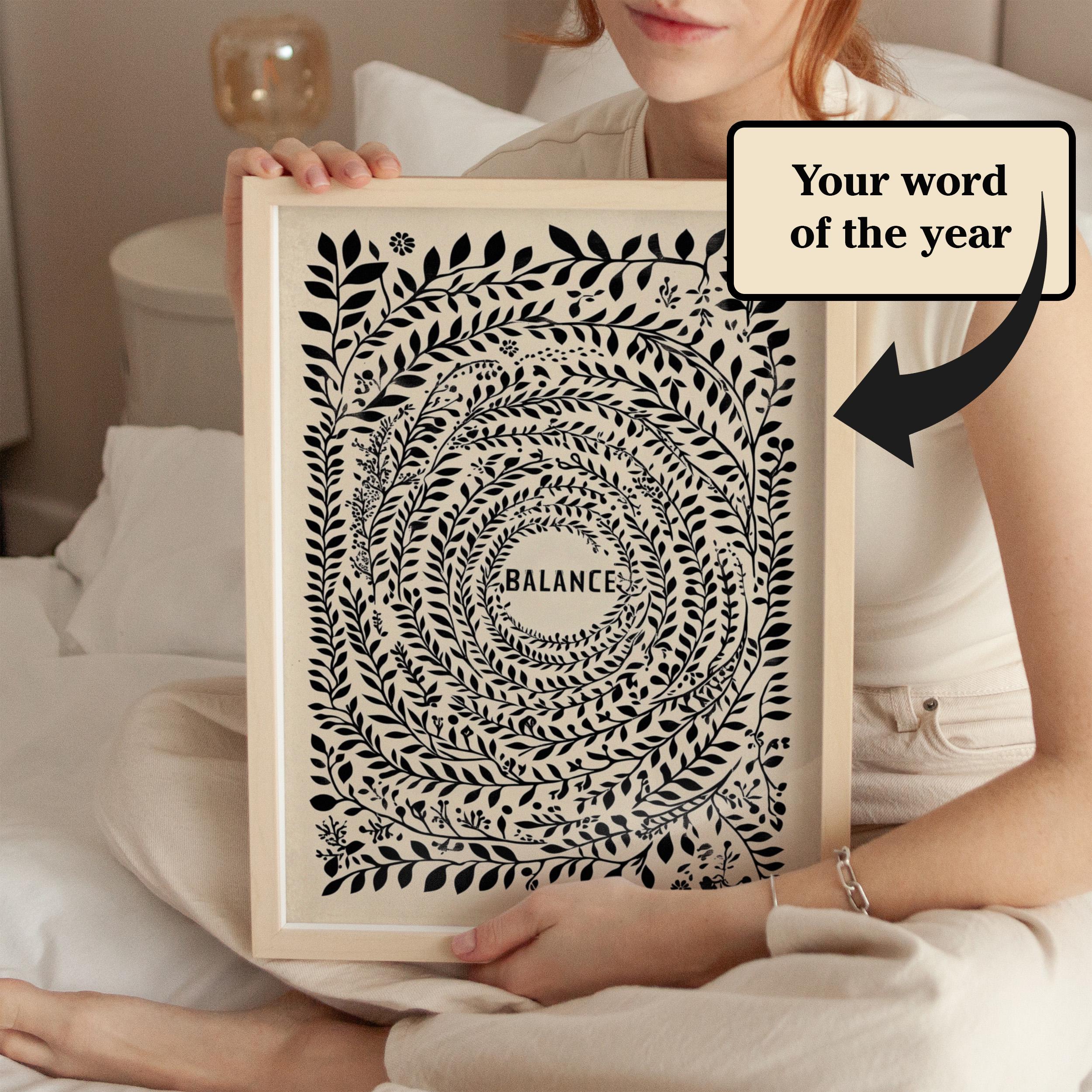 Personalized Word Art Print, Custom Word of the Year Gift, Motivational Wall Decor, New Year Inspiration, Gift for Her, Mailed Artwork