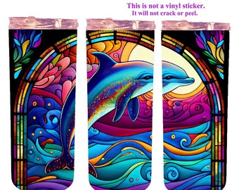 Thermal Tumbler with bright dolphin design, personalized insulated tumbler