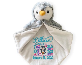Personalized Penguin Security Blanket – Embroidered Baby Gift