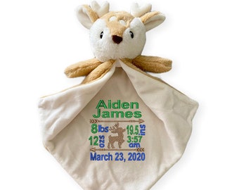 Personalized Fawn Security Blanket – Embroidered Baby Gift