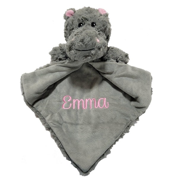 Personalized Security Blanket with Hippo head - embroidered - hippo security blanket - lovie