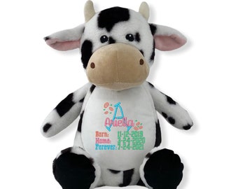 Cuddly Cow, Customized Gift, Baby Shower Gift, stuffed animal, teddy bear, keepsake