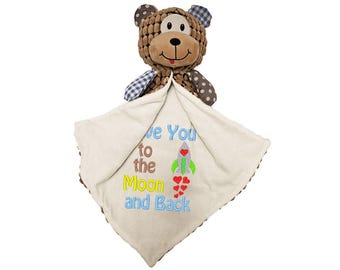 Personalized Sensory Security Blanket with Puppy head, embroidered lovie blanket